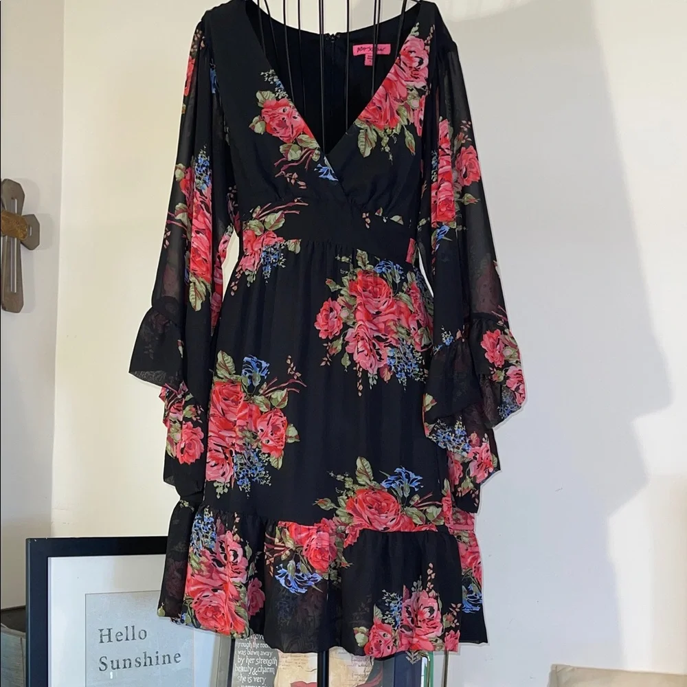 Betsey Johnson Black Mimi Dress with Floral Design - Picture 1 of 7